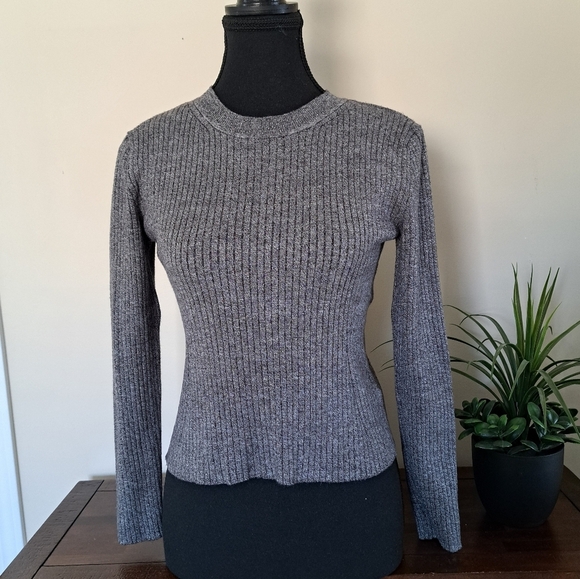 H&M Divided Sweater Women's Large Heathered Grey Ribbed Long Sleeve Top - Picture 1 of 10